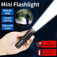 Mini Zoom Rechargeable Flashlight | Compact EDC Light for Camping and Emergencies