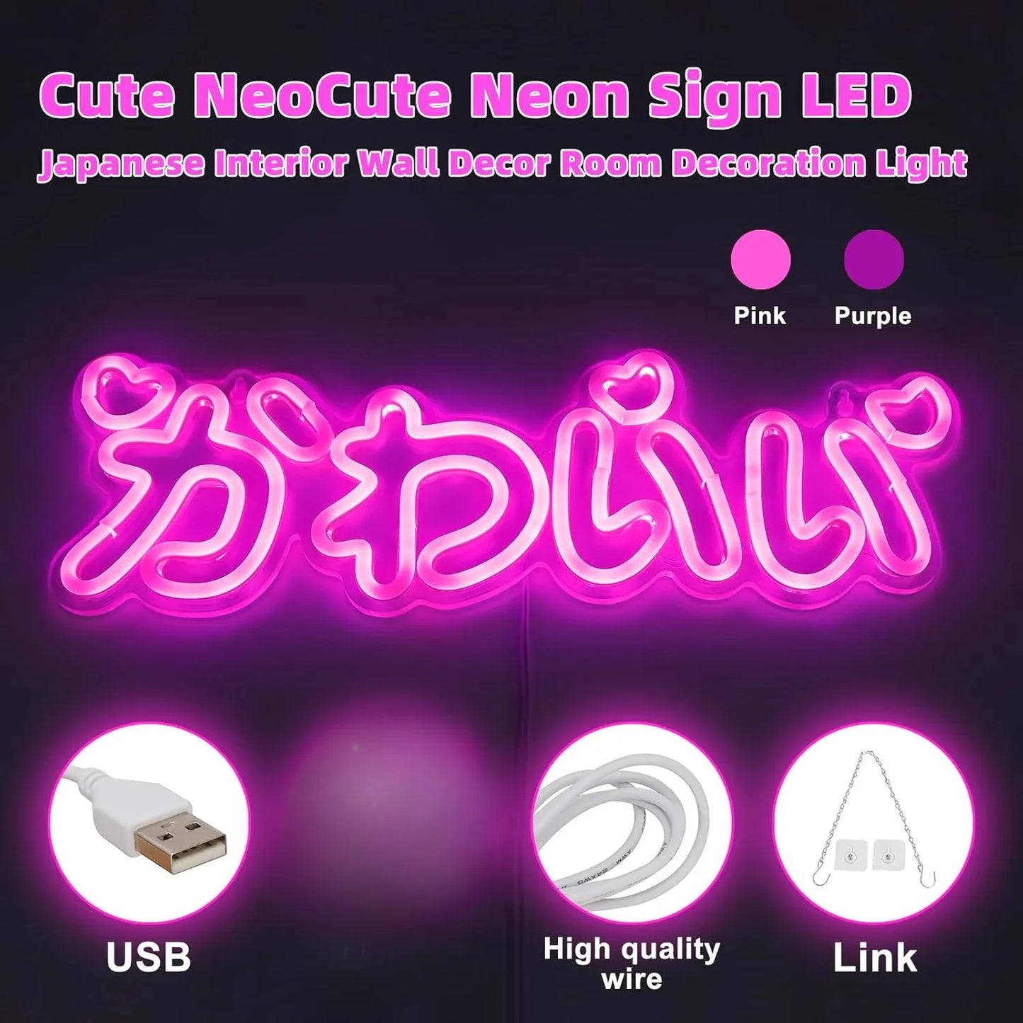 Mignon Néon LED Japonais Lumière Néon Rose Style Japonais Intérieur Néon pour Chambre Fille Bar Salon de Beauté Décor Cadeau d'Anniversaire