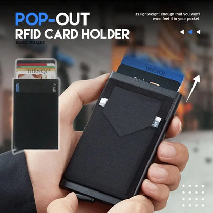 DIENQI RFID Credit Card Holder | Slim Pop-Up Metal Wallet