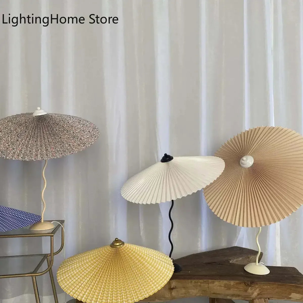 Lampe de table style rétro plissée, abat-jour parapluie, nordique médiéval coréen, pour chambre principale, lampe de chevet pivotante en fer forgé, livraison directe.
