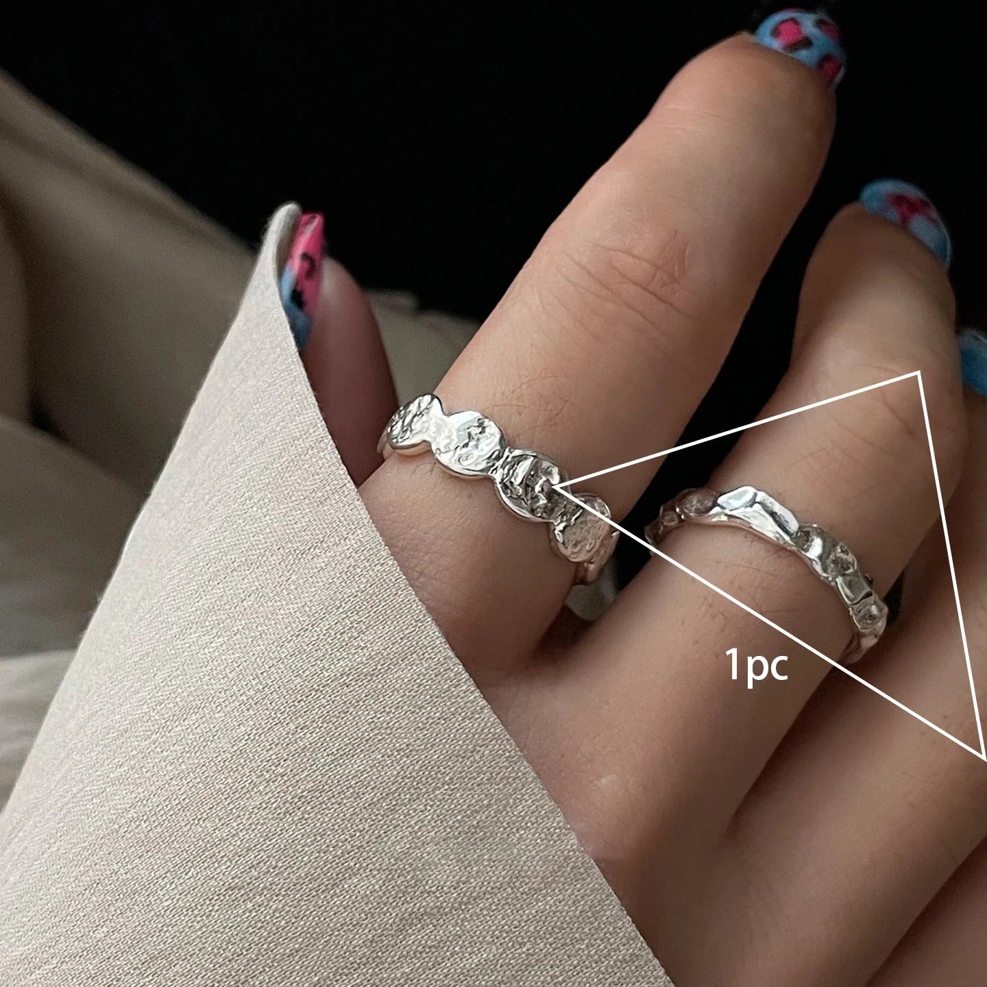 925 Sterling Silver Frosting Geometry Ring | Textured Wide Band for Women