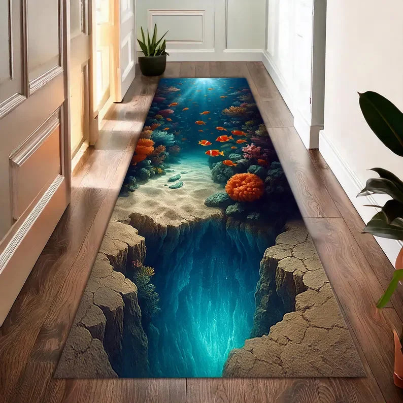 Tapis de sol 3D Cascade Canyon Impression Nature Réaliste Antidérapant pour Salon Chambre Couloir Décoration Maison
