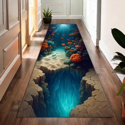 Tapis de sol 3D Cascade Canyon Impression Nature Réaliste Antidérapant pour Salon Chambre Couloir Décoration Maison