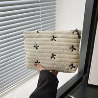 Large Capacity Embroidered Bow Cosmetic Case | Cute Zipper Makeup Bag