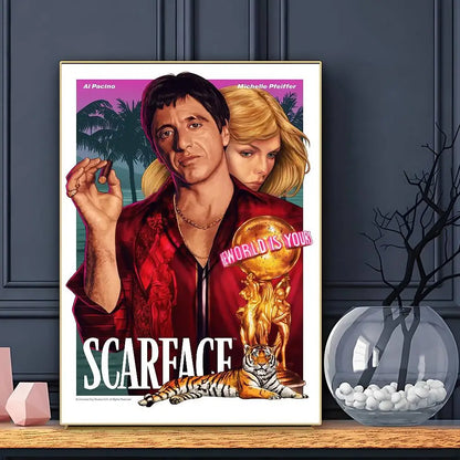 Affiche de film S-ScarfaceS HD Art Adhésif Mural Imperméable Décoration Maison Salon Bar