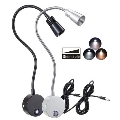 USB Wall Reading Lamp Dimmable Gooseneck Bedside Light 3CCT CRI98