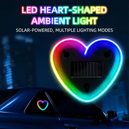 Solar Powered Car Neon Heart Lamp | Wireless LED Ambient Light with Suction Cup