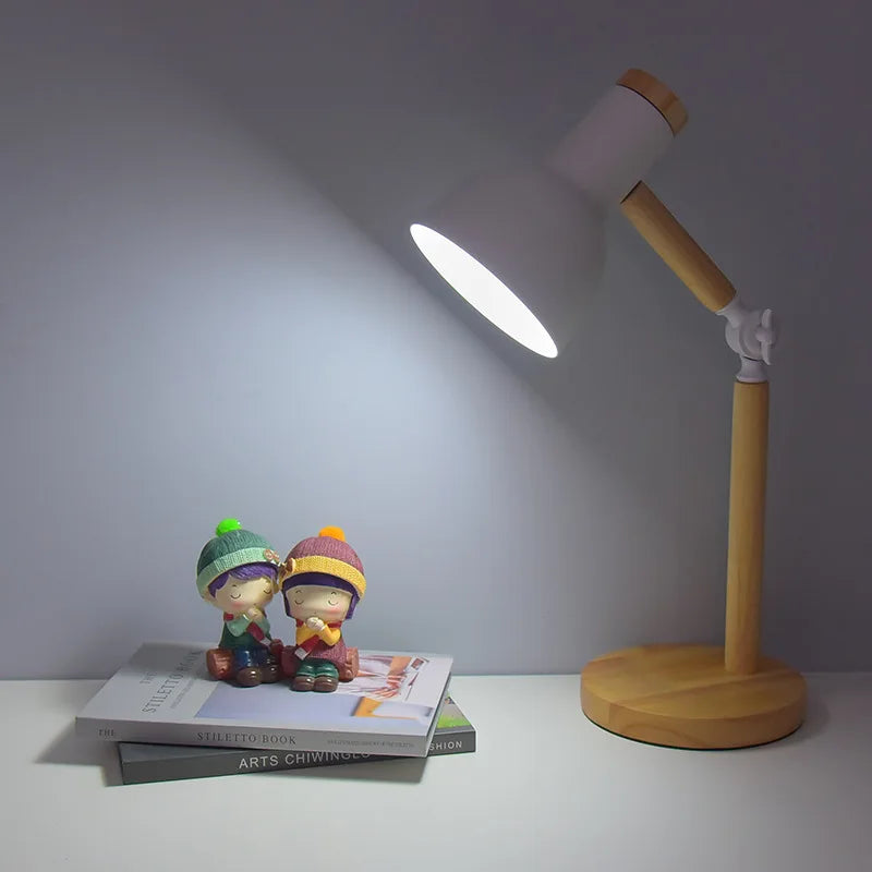 Nordic Wood Table Lamp Eye Care E27 Desk Light Adjustable Bedside Reading Lamp
