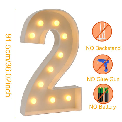91.5cm Grande Lettre Lumineuse LED Chiffre d'Anniversaire 1er Anniversaire Mariage Baby Shower Décoration 30 40 50 Chiffre d'Anniversaire Cadre