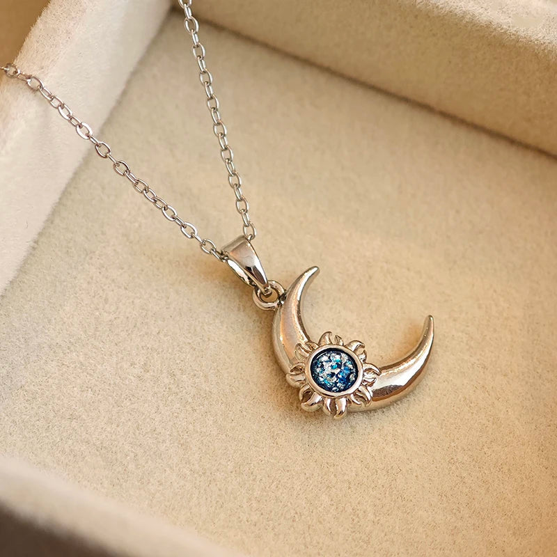 Moon and Sun Zircon Pendant Necklace | 316L Stainless Steel Choker
