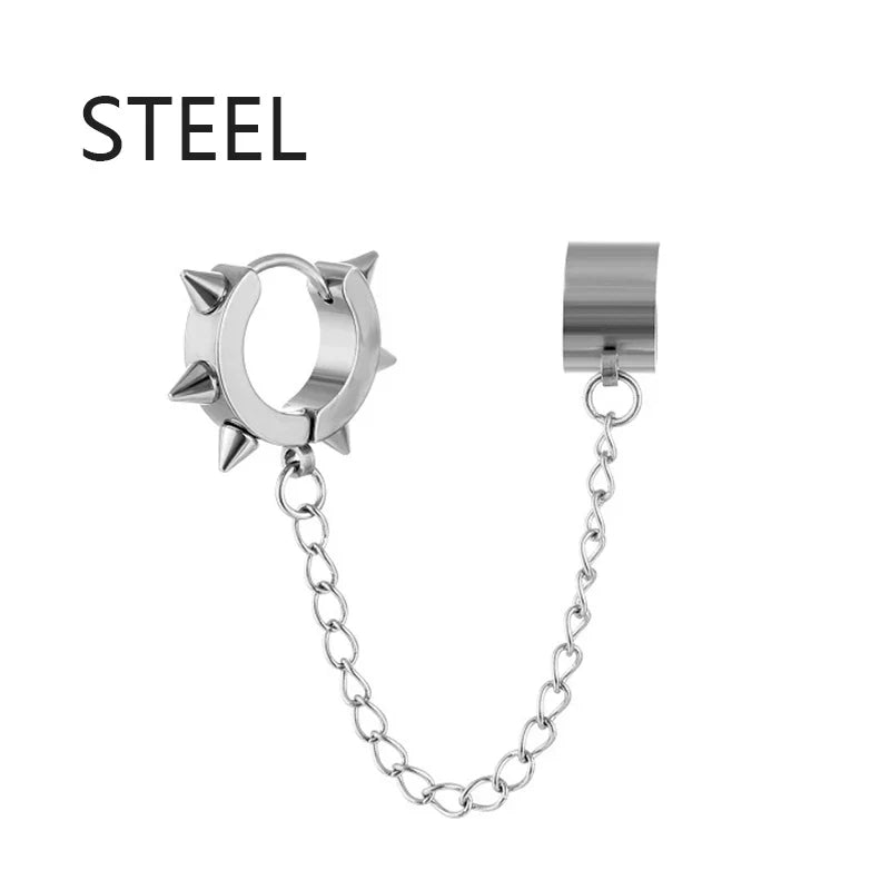 Fashion Punk Cross Pendant Clip Earring | Unisex Metal Chain Tassel Ear Cuff