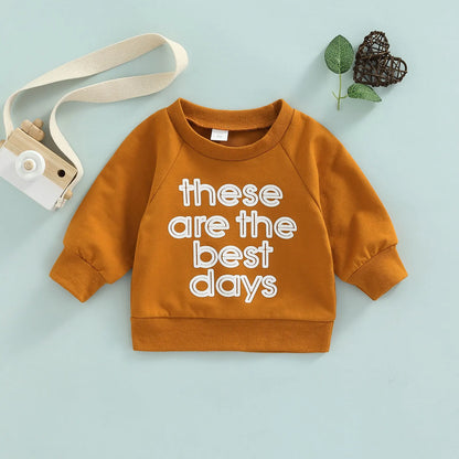 Baby Long Sleeve Sweatshirt – Cotton Blend Letter Print Pullover for Girls, Soft Casual Top