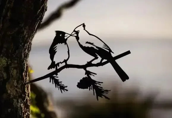 Décoration de jardin en métal - Silhouette de corbeau et de hibou en acier, sculpture artistique, décoration de jardin extérieure résistante aux intempéries