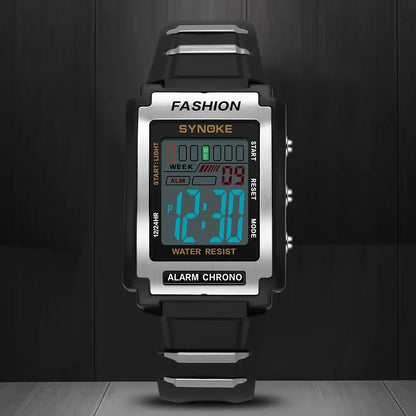 SYNOKE Men Rectangular Sports Electronic Watch | Waterproof 50M with Night Light and Alarm