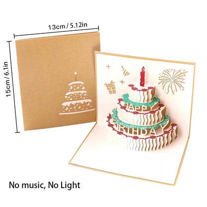 3D Music Light Birthday Card | Pop Up Cake Musical Greeting with Envelope