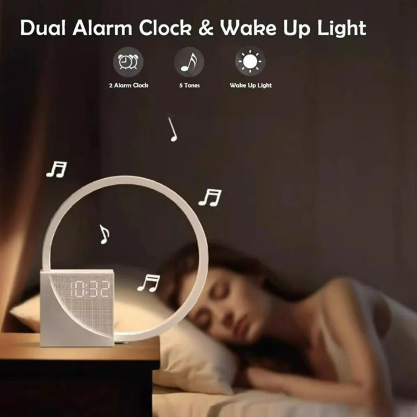 Réveil Lampe de Chevet Veilleuse Chargeur Téléphone Bruit Blanc Minuteur 3 Niveaux Intensité Variable Lampe de Table Tactile pour Chambre