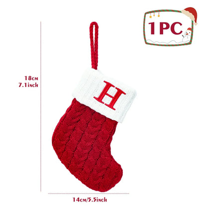 Christmas Socks Knitting Snowflake Letter Stocking Christmas Decoration for Home 2024 Xmas Tree Ornament Gift Navidad Natal A-Z