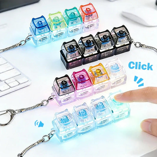 LED Light Up Keychain Keyboard Fidget Toy | Clickable Stress Relief Keychain