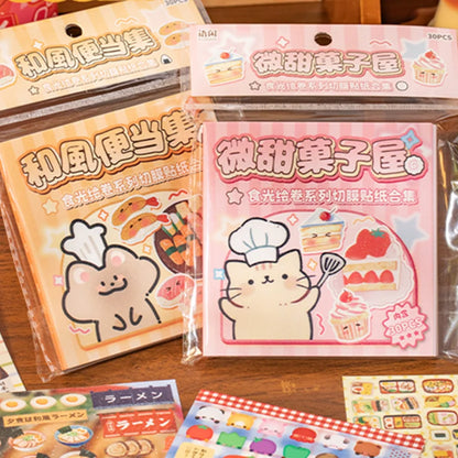 30pcs Japanese Vintage Food Theme Die-Cut Sticker Set | DIY Scrapbooking and Journaling Kit