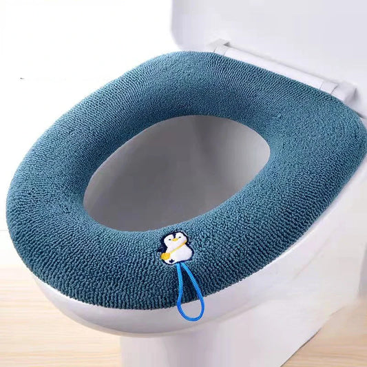 Funda de asiento de inodoro cálida de invierno, alfombrilla de inodoro para baño con asa, cojín grueso suave lavable, accesorios para calentador de inodoro