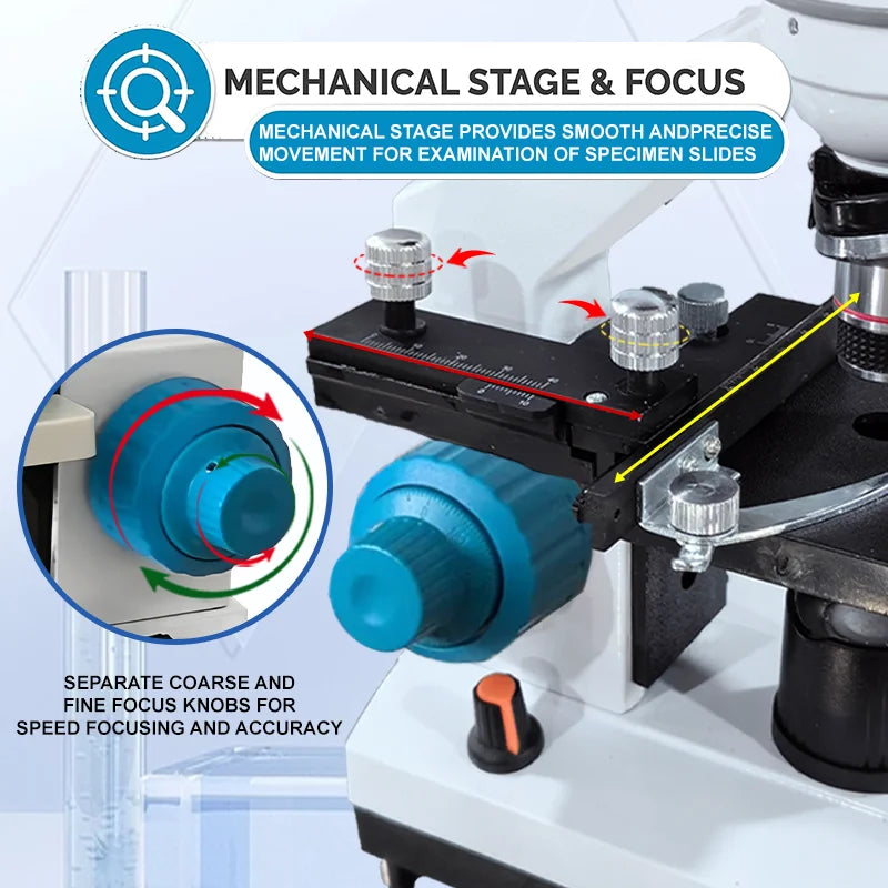 Student Microscope Dual LED with Moving Slide Stage for School Home Lab