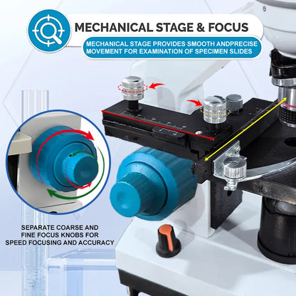 Student Microscope Dual LED with Moving Slide Stage for School Home Lab