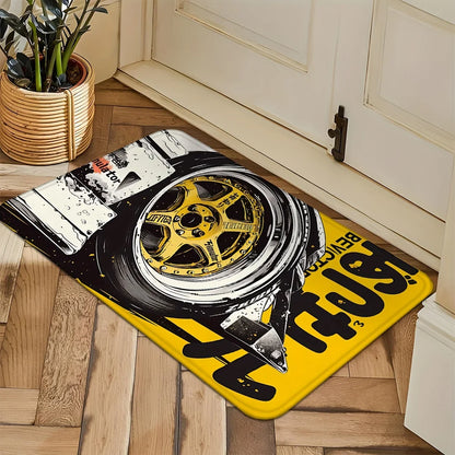 VIKAMA Racing Wheels Printed Carpet Soft Noise Reduction Entrance Door Mats Bedroom Bathroom Doorway Mats Home Decoration