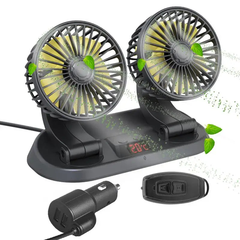 Dual Head Car Fan | 12 Volt Portable Fan with 3-Speed Settings | Compact Design for Enhanced Air Circulation