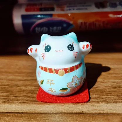 Cerámica Japonesa Daruma Artesanía Gato de la Suerte de Dibujos Animados Adorno de la Fortuna Paisaje Accesorios de Decoración del Hogar Regalos Decoración de la Sala de Estar
