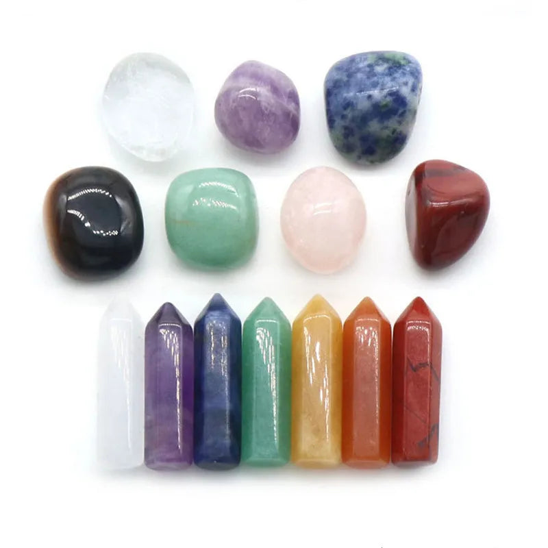 Set de 14 piedras naturales, 7 chakras, piedra curativa Reiki, cuarzo, mineral, ornamento, gema curativa, decoración del hogar, piedras artesanales, regalos