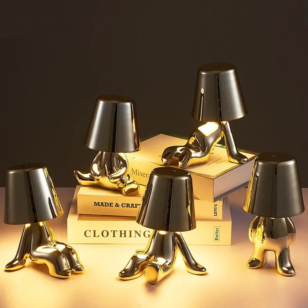 Nordic Golden Man Table Lamp LED USB Bedside Light Luxury Modern Room Decor