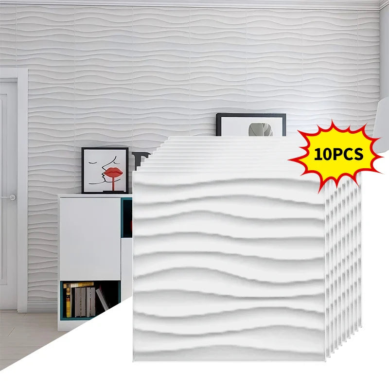 Rénovation Murale 3D PVC Panneau Mural Ondulé Texture Autocollant Mural Non Auto-adhésif Carrelage Céramique Papier Peint Chambre Salle de Bain