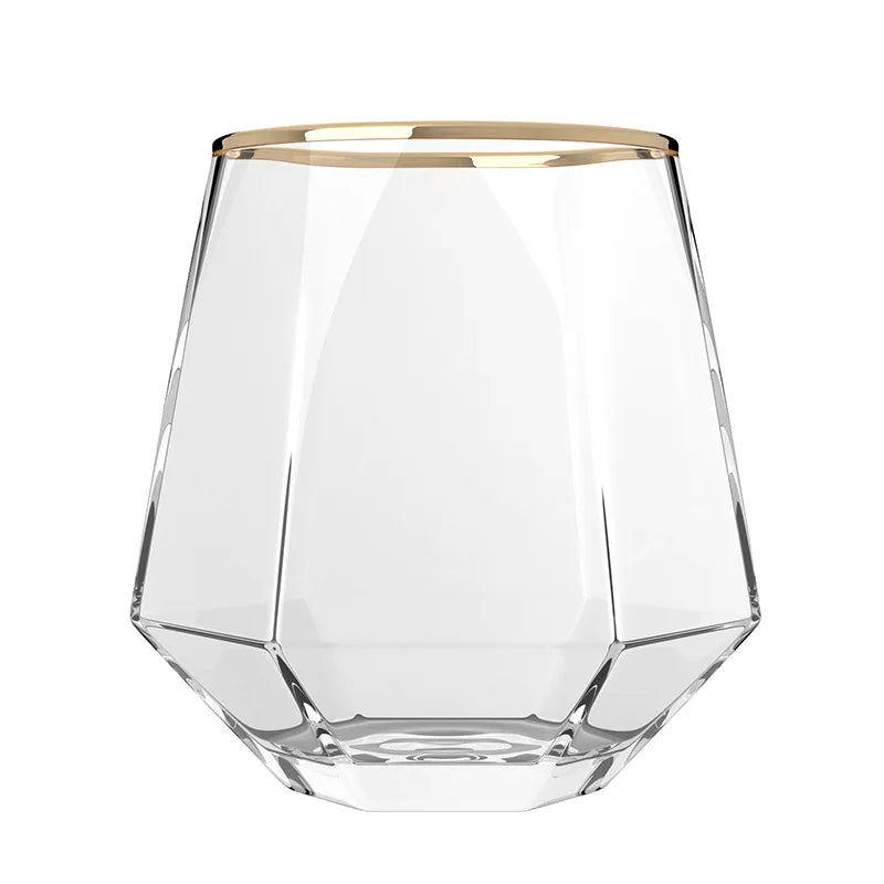 Gold Rim Hexagonal Crystal Glass | Elegant Whiskey & Wine Glass