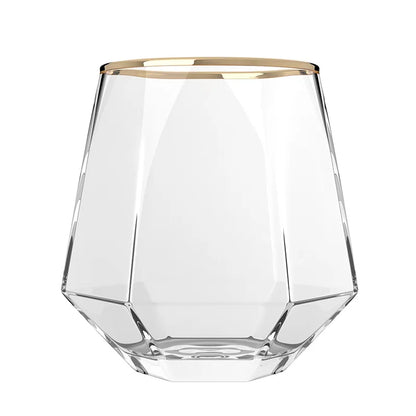 Gold Rim Hexagonal Crystal Glass | Elegant Whiskey & Wine Glass