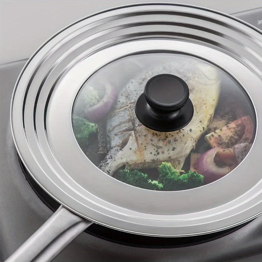 Couvercle de marmite de cuisson universel rond en acier inoxydable anti-déversement avec verre, pour hôtels et restaurants