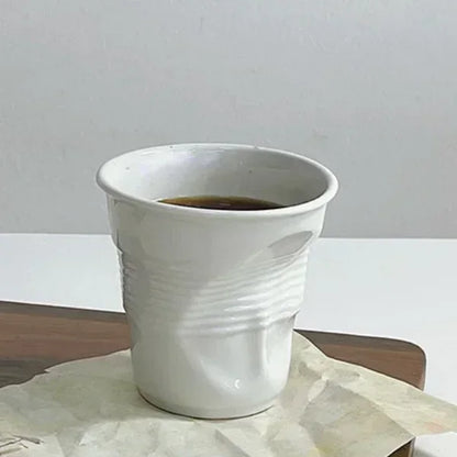 Tasse à café et tasses de style coréen de 200 ml, tasse en céramique blanche nordique froissée de 200 ml, gobelet à café, lettre anglaise