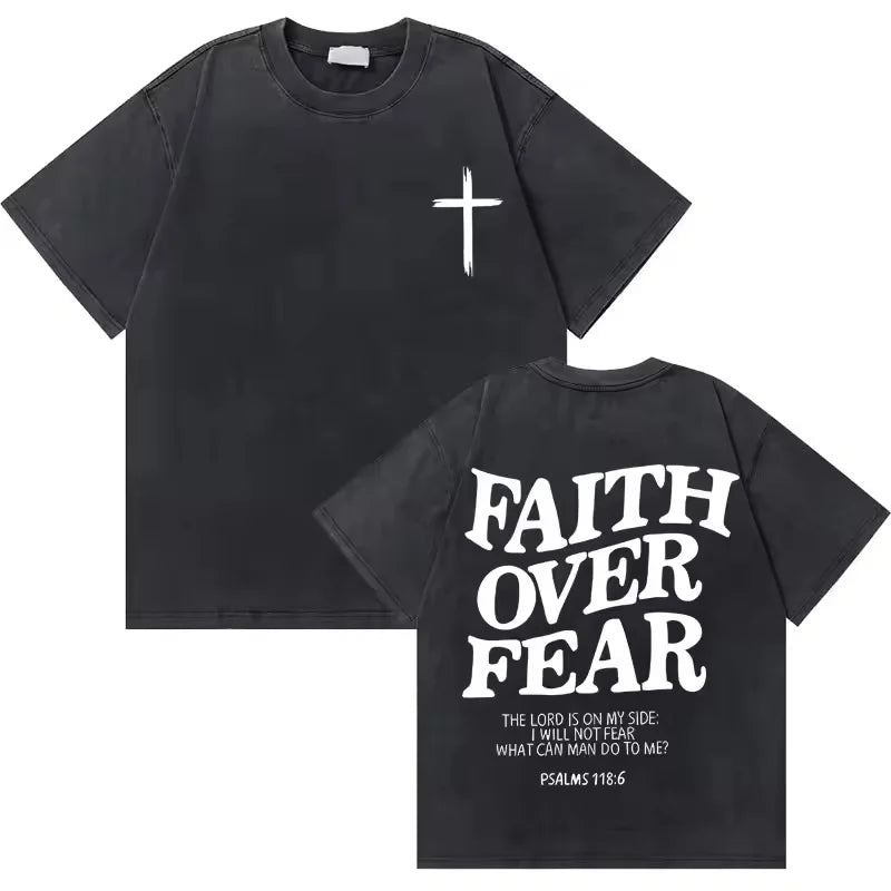 Washed Vintage Jesus Christian Graphic T-Shirt | Casual Oversized Bible Verse Tee
