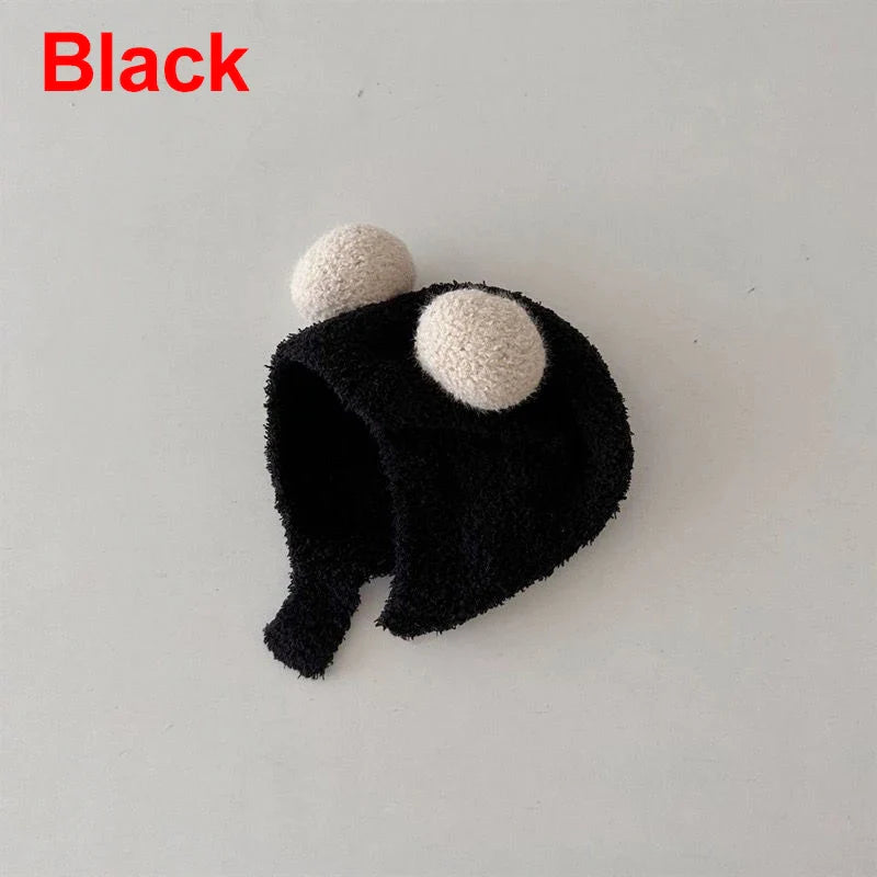Lindos sombreros de invierno cálidos para niños y niñas, gorros de lana con dobladillo de vellón y pompón, gorros de lana sólida con protección para las orejas, gorros suaves para recién nacidos.