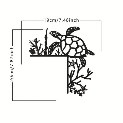 Black Metal Marine Animal Door Frame Decor - Turtle, Dolphin, Octopus, Seahorse & Starfish Patterns, Nautical Coastal Wall Art