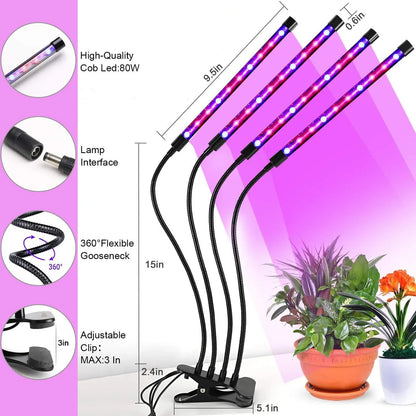 Lampe de croissance LED pour plantes, 10 niveaux de luminosité réglable, spectre complet, minuterie 3H/9H/12H, pour jardin intérieur et légumes