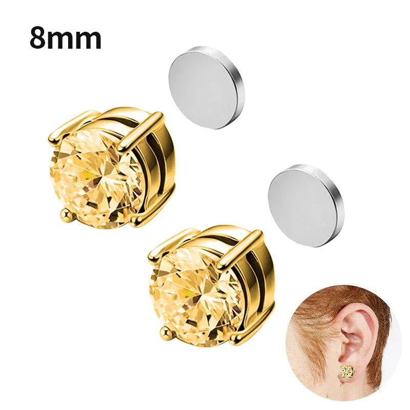 Fashion Crystal Magnetic Clip Ear Stud | Non Piercing Earrings for Men Women