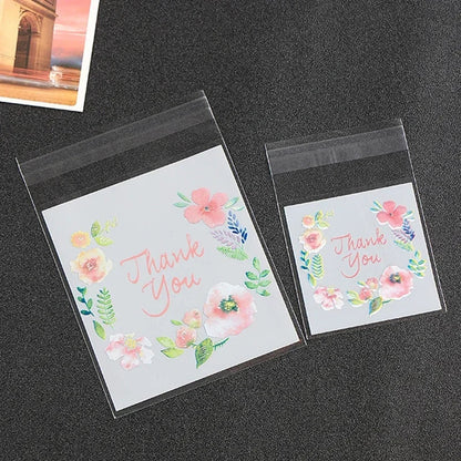 Self-Adhesive Clear Plastic Gift Bags with Thank You Print | 100 Pack Party Favor Bags