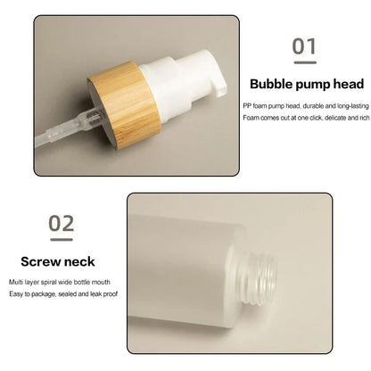 150ml Refillable Bamboo Foam Pump Bottle | Travel Size Empty Dispenser for Face Cleaner and Shampoo