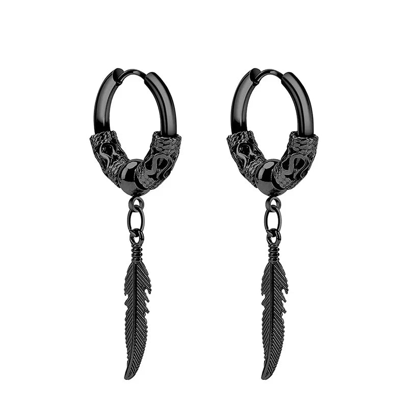 Vintage Punk Stainless Steel Stud Earrings for Men Women | 1 Pair Black Earrings Set