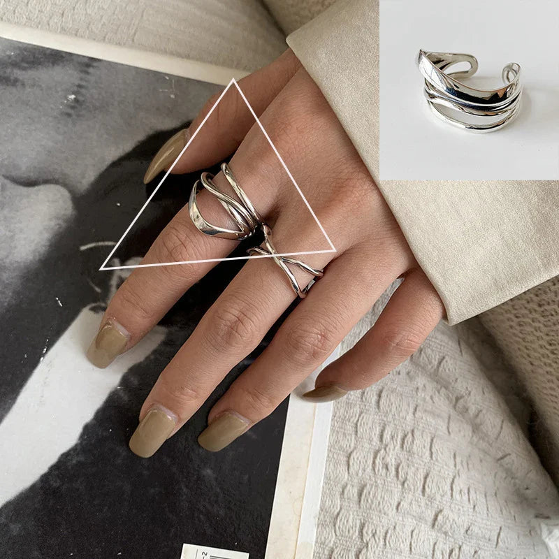 VENTFILLE 925 Sterling Silver Adjustable Rings | Vintage Hip Hop Couples Jewelry