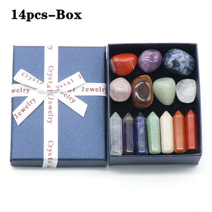 Set de 14 piedras naturales, 7 chakras, piedra curativa Reiki, cuarzo, mineral, ornamento, gema curativa, decoración del hogar, piedras artesanales, regalos