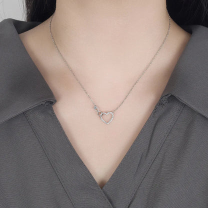 925 Sterling Silver Zircon Heart Interlocking Necklace | Retro Chain for Women