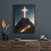 Peinture sur toile murale Croix chrétienne moderne au sommet de la montagne Jésus Croyants Affiches pour la décoration de chambre de maison ou d'église