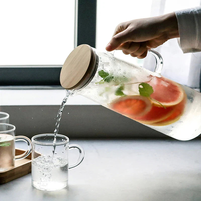 Nouvelle bouilloire en verre épaissi de 1000 ml/1500 ml avec couvercle en bambou et filtre, peut être ajoutée à la bouilloire pour jus et café