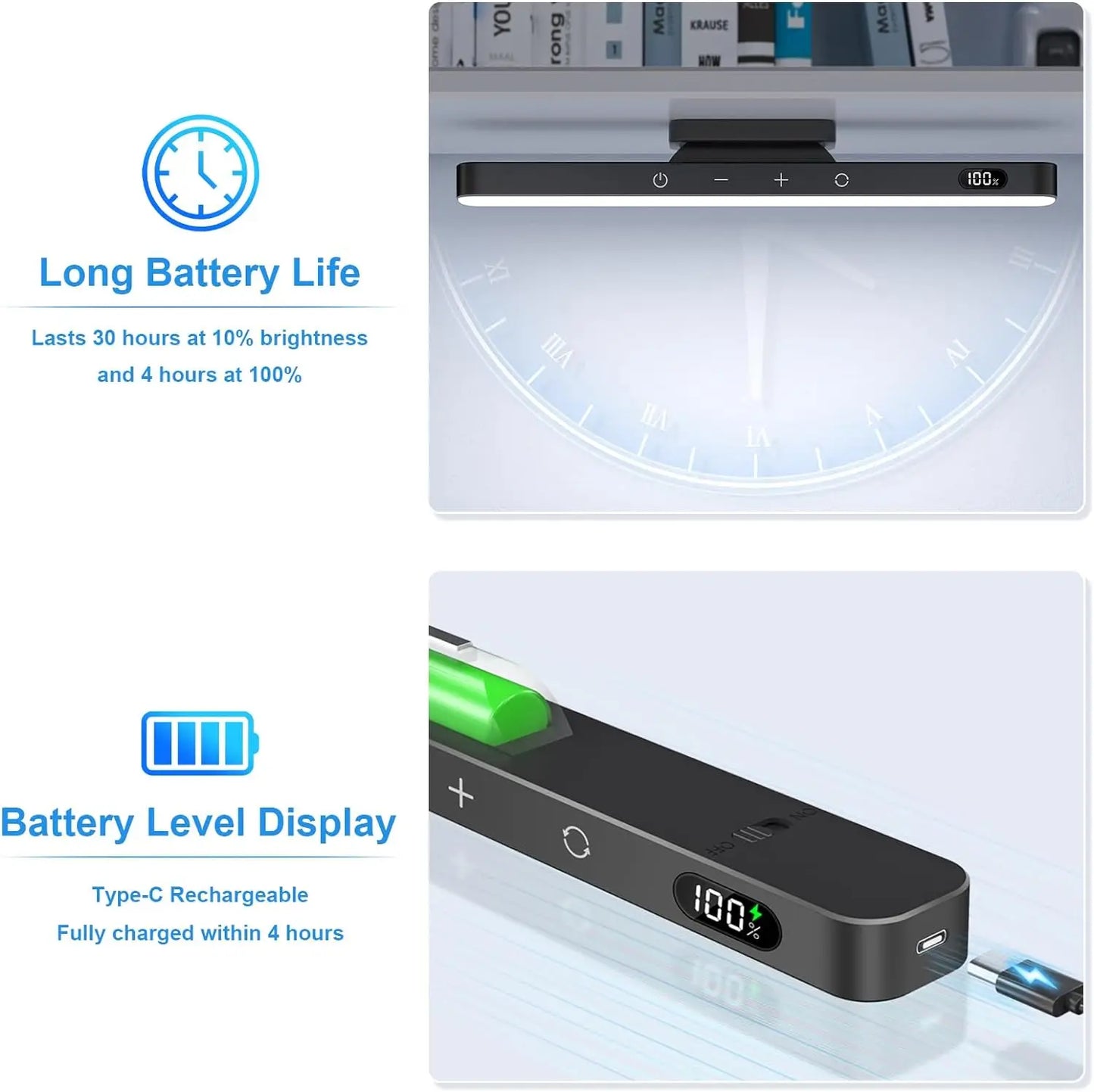 Rechargeable Dimmable Night Light with 3-Color LED Cabinet Lighting